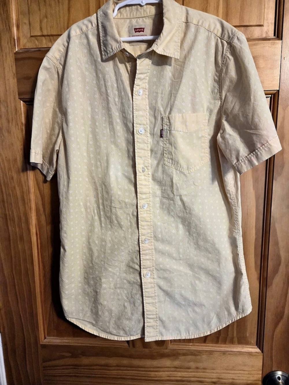 Levi'Small Slim Fit Short Sleeve Shirt Geometric Tan & White Small
